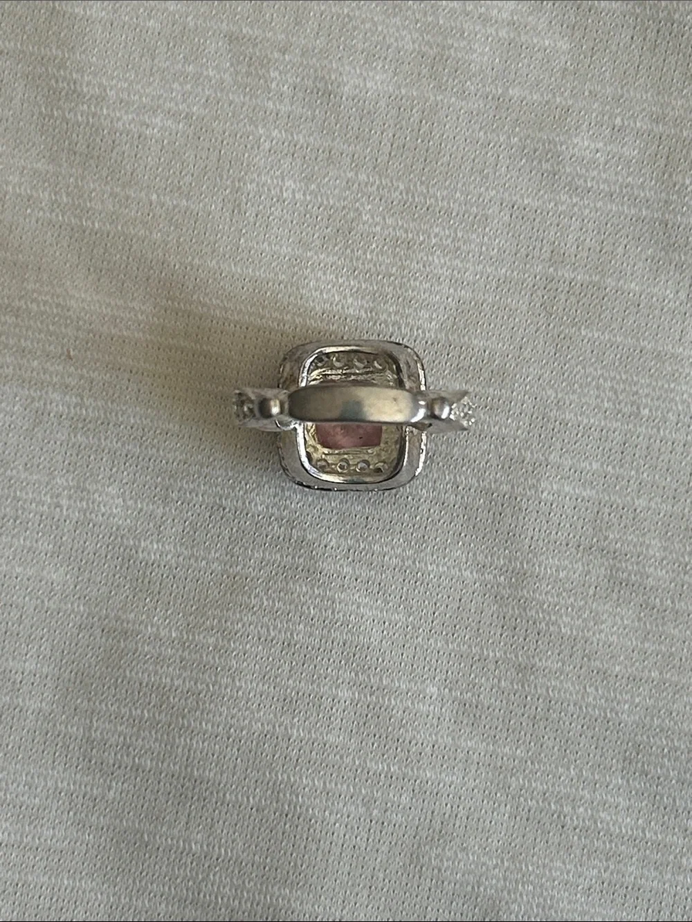 Pink Square Halo Cocktail Ring - Silver Tone